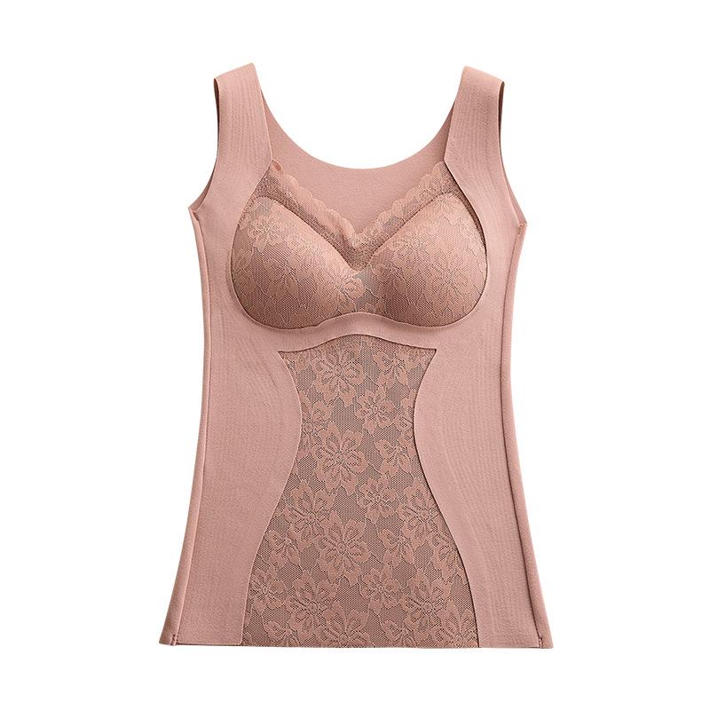 Ladies' Thermal Vest: Double-Sided Brushed Velvet, Seamless Lace, Chest Padding, Plus Size, Autumn/Winter Warmth