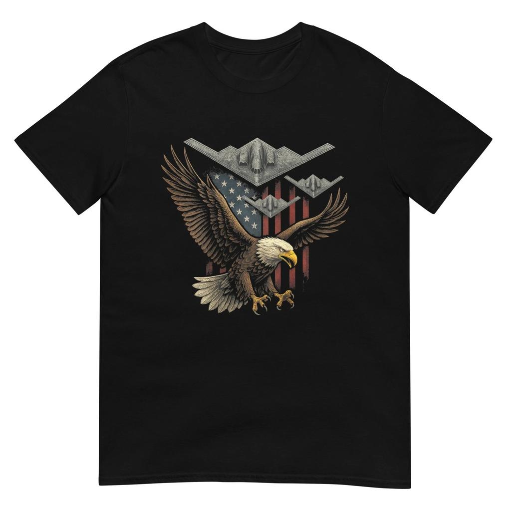 On Back Patriotic Eagle B2 Bombers American Flag 4th of July T-Shirt