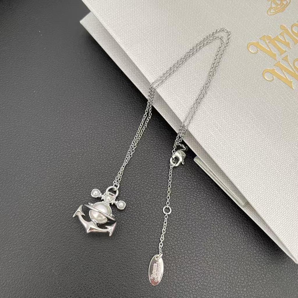 Empress Dowager Saturn Pearl Necklace, Bracelet, and Earrings Set: Light Luxury Punk Clavicle Chain for Women