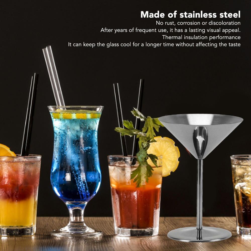 

2pcs Mirror Polished Stainless Steel Wine Glass Shatterproof Champagne Goblet Bar Use
