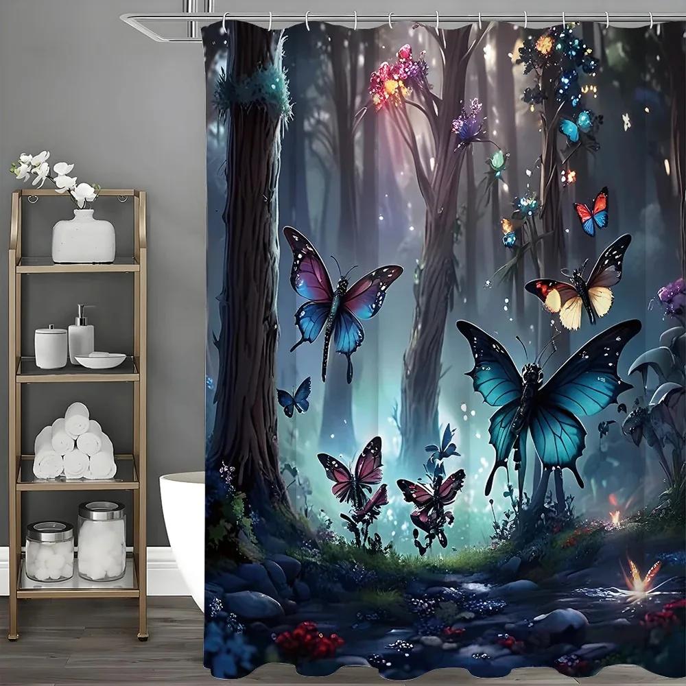 

Butterfly Diamond Shower Curtain, Bathroom Decorative Shower Curtain, Waterproof Shower Curtain With Hooks W60H190(CM)-1 Pcs