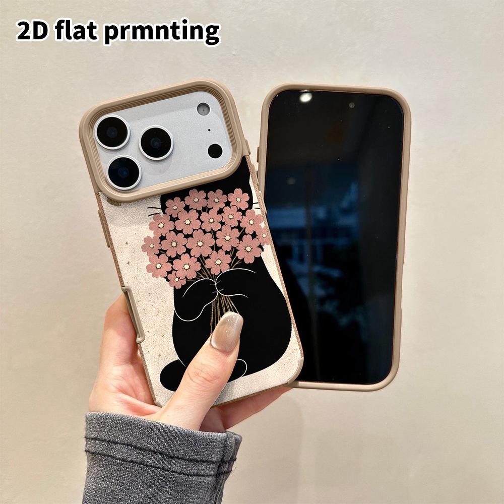 Phone Case: 2D flat lambskin suitable for iPhone 18 17 16 15 14 13 Pro protective case, bouquet black cat, Christmas and Halloween gifts