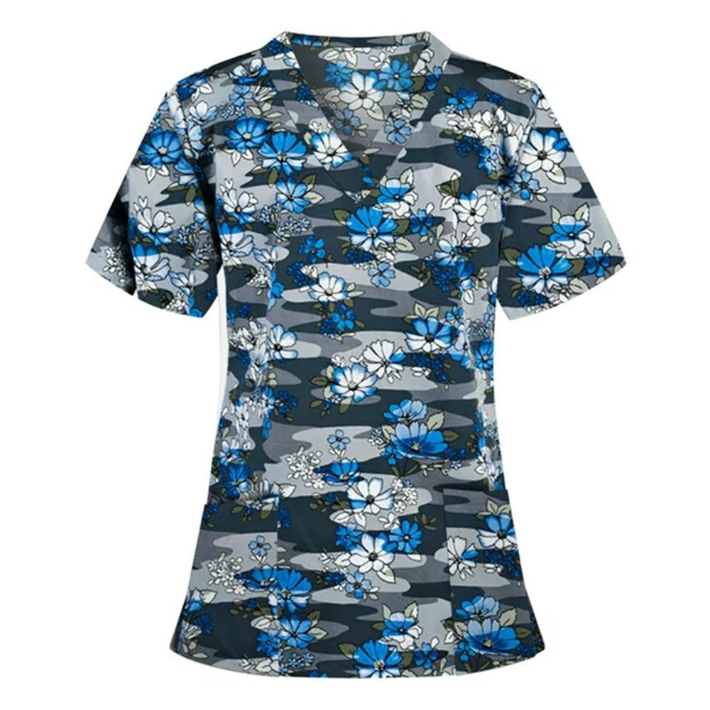T-shirts pour femmes Uniforme médical d'infirmière Uniforme clinique Femme Col V Manches courtes T-shirt Hauts Avec poche Vêtements pour femmes