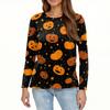 Women's Fashion Casual Halloween Printed Round Neck Long Sleeve Pullover Top