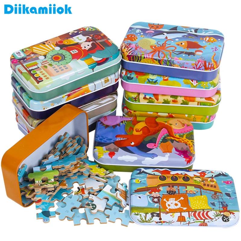 60dílné puzzle Montessori hry Kreslené zvíře Vozidlo Dinosauří puzzle pro děti Vzdělávací hračky Dětský vánoční dárek