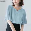 Women Casual V-Neck Solid Color Loose Half Sleeve Blouse