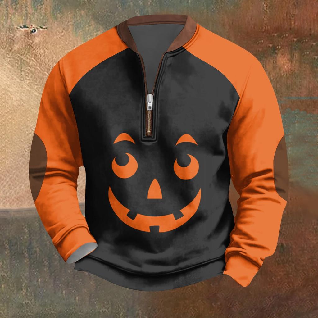 Halloween-Print - Herren Lockerer, Lässiger, Vielseitiger Rundhals Mehrfarbiger Pullover-Hoodie