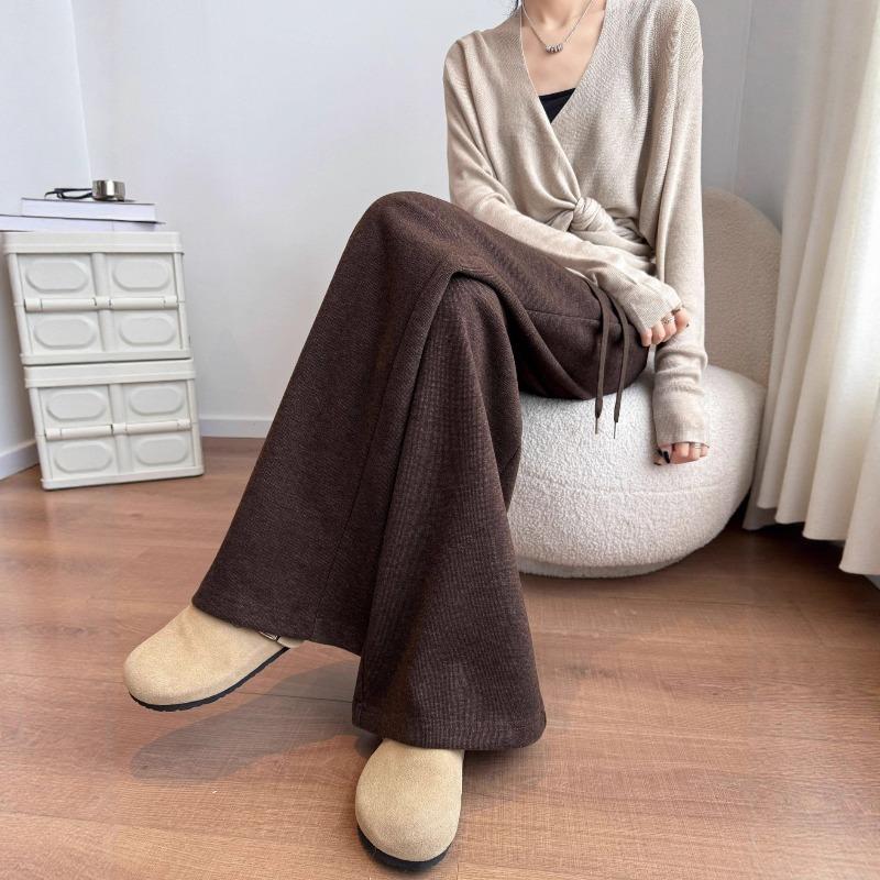 Acetate wool casual pants autumn and winter women's narrow straight wide-leg pants premium drape trousers