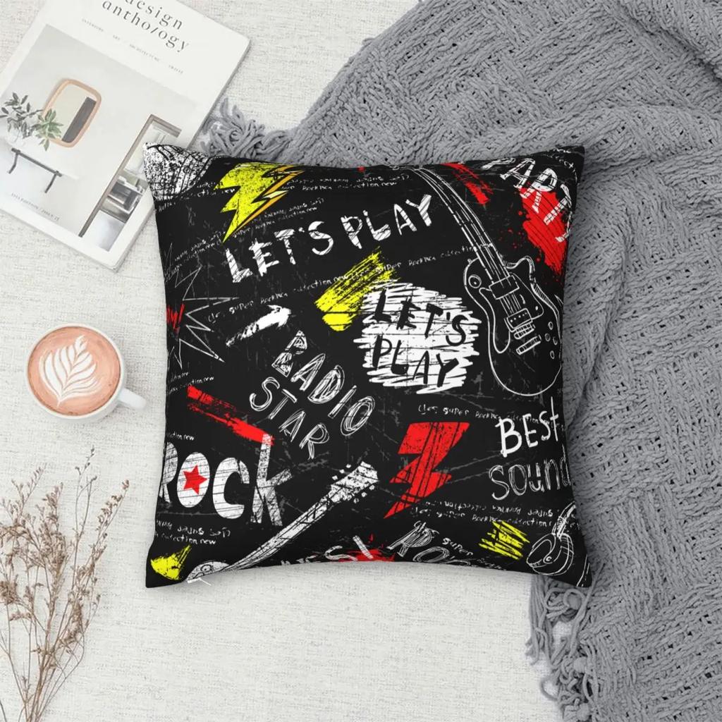 Punk Rock Style Guitar Pattern Pillow Cases Cushion Cover Awesome Zipper Decorative Pillowcover for Home