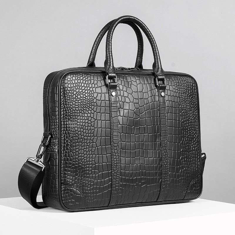 Real Cowhide Men s Handbag With Fashionable Crocodile Pattern Embossed Official Document Cover Layer Large Capacity Computer Bag Dropshipping