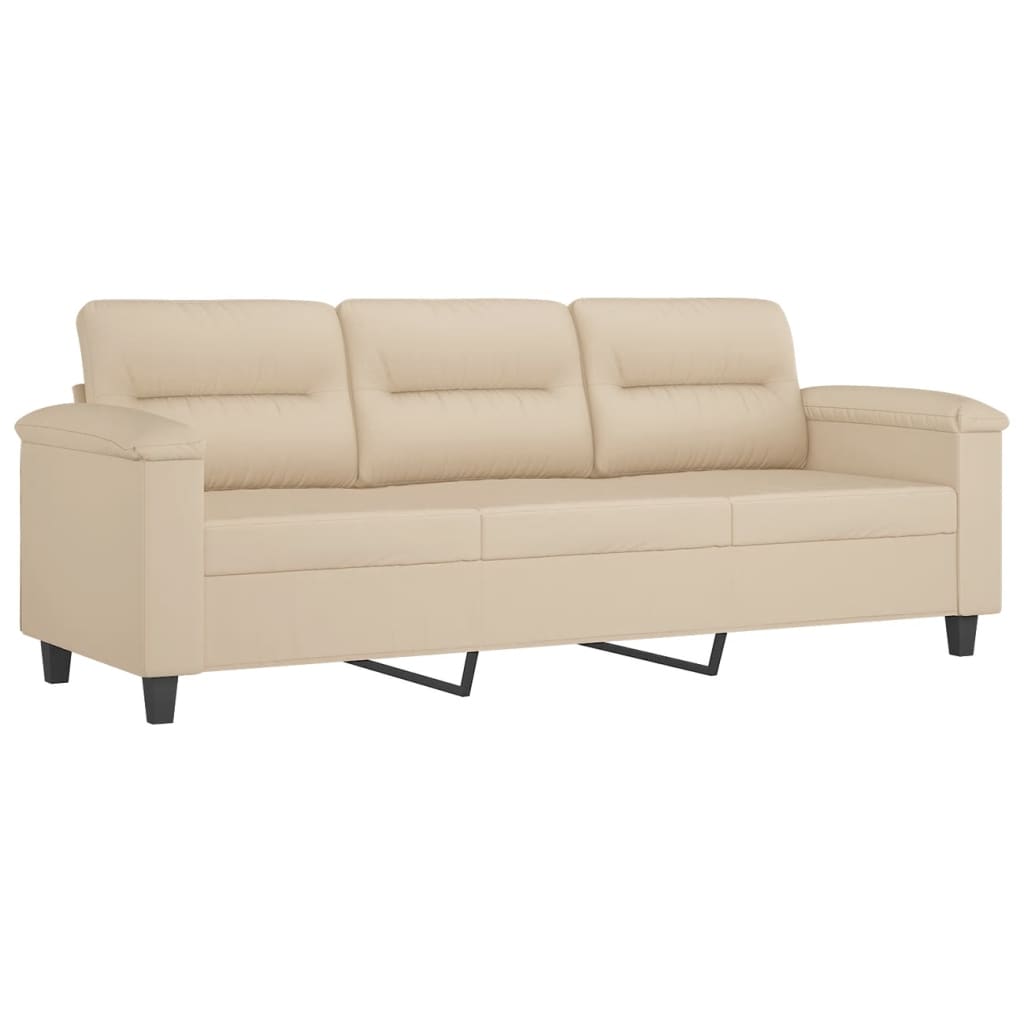 Vidaxl 3-Os. Sofa Z Podnóżkiem, Kremowa, 180 Cm, Obita Mikrofibrą