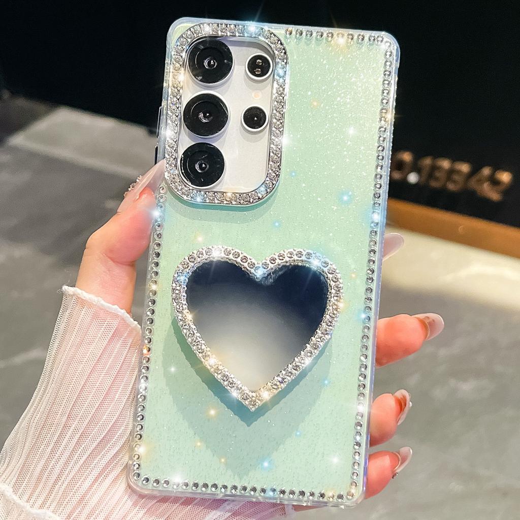 A37 Love Mirror Holder Suitable for Samsung S26Ultra Mobile Phone Case Flash Diamond S25 Flash Powder A56 Jacket