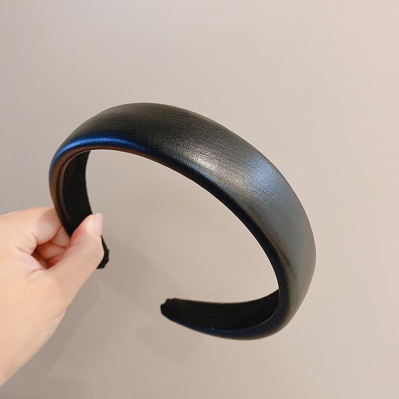 Popular Black Silver Synthetic Leather Sponge Padded Headbands for Women Girls Casual Shopping Party Headpiece Ins Hair Hoop