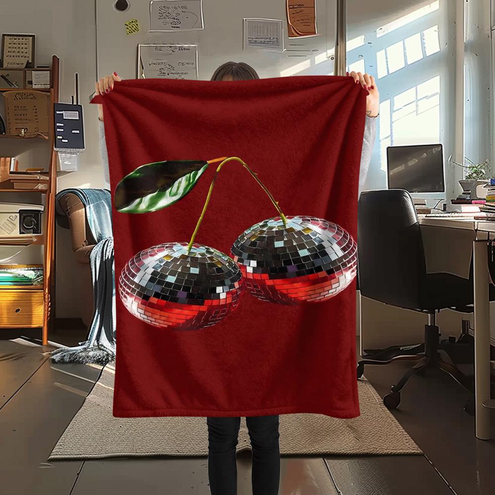 Red Element Cherry Football Print Flannel Blanket,High Quality Comfortable for All Seasons,Home Decor,Warmth and Comfort,Perfect for Christmas Gifts