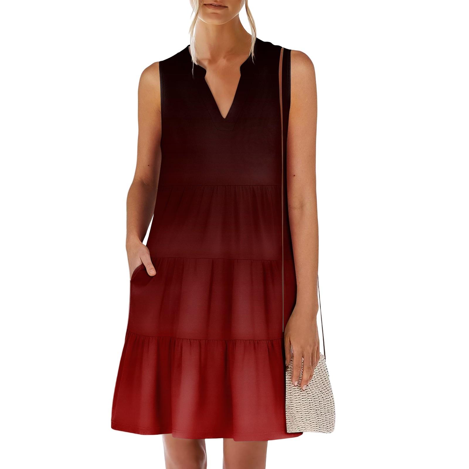 

Женские летние модные повседневные платья с V-образным вырезом без рукавов в полоску с градиентом XL винный