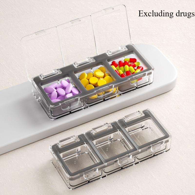 

1PC Portable Three Compartment Medicine Box Storage Box with Moisture-proof Sealing for Drug Storage