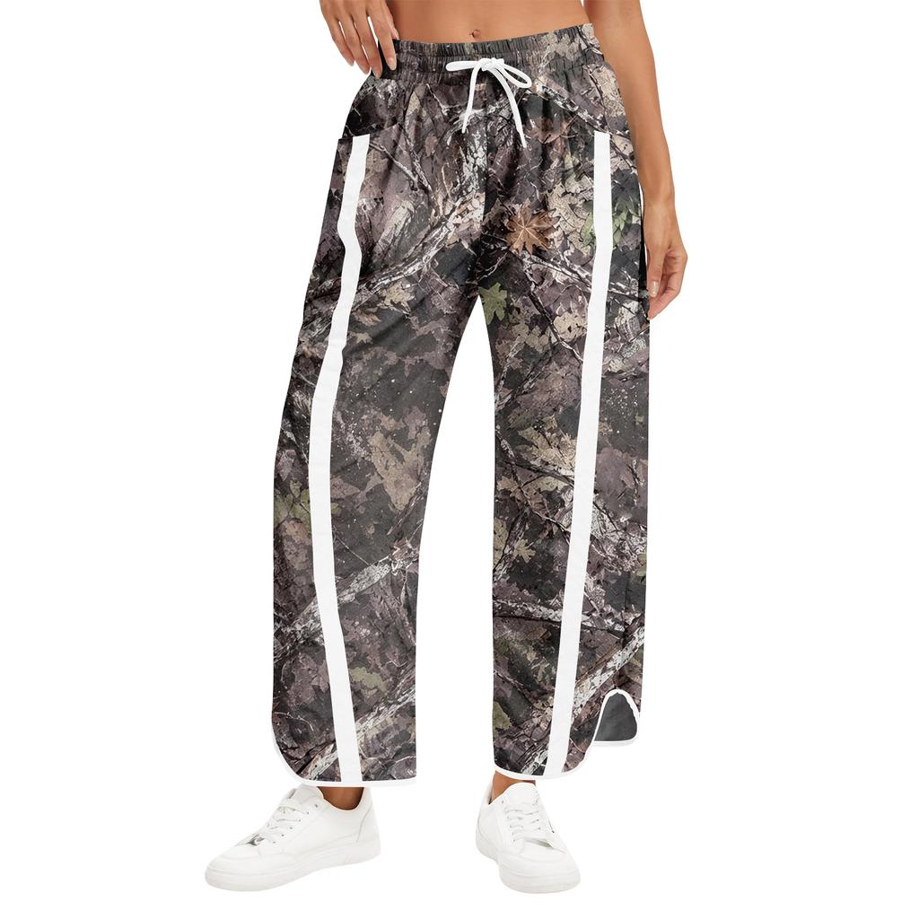 Women's Wide Leg Track Pants with High Waist Side Stripes Lightweight Parachute Pants with Pockets