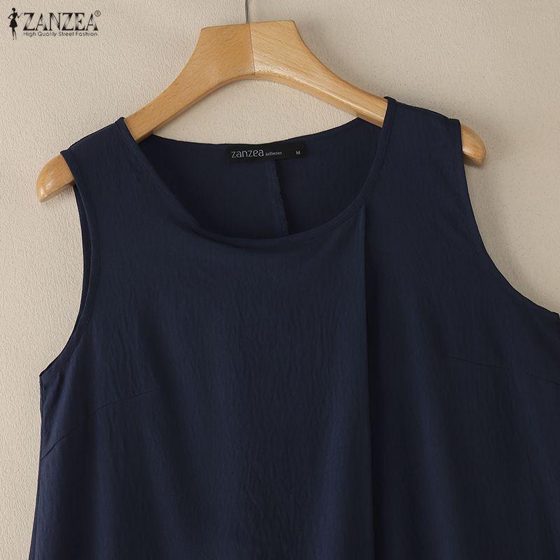 ZANZEA Women Round Neck Summer Casual Sleeveless Dress