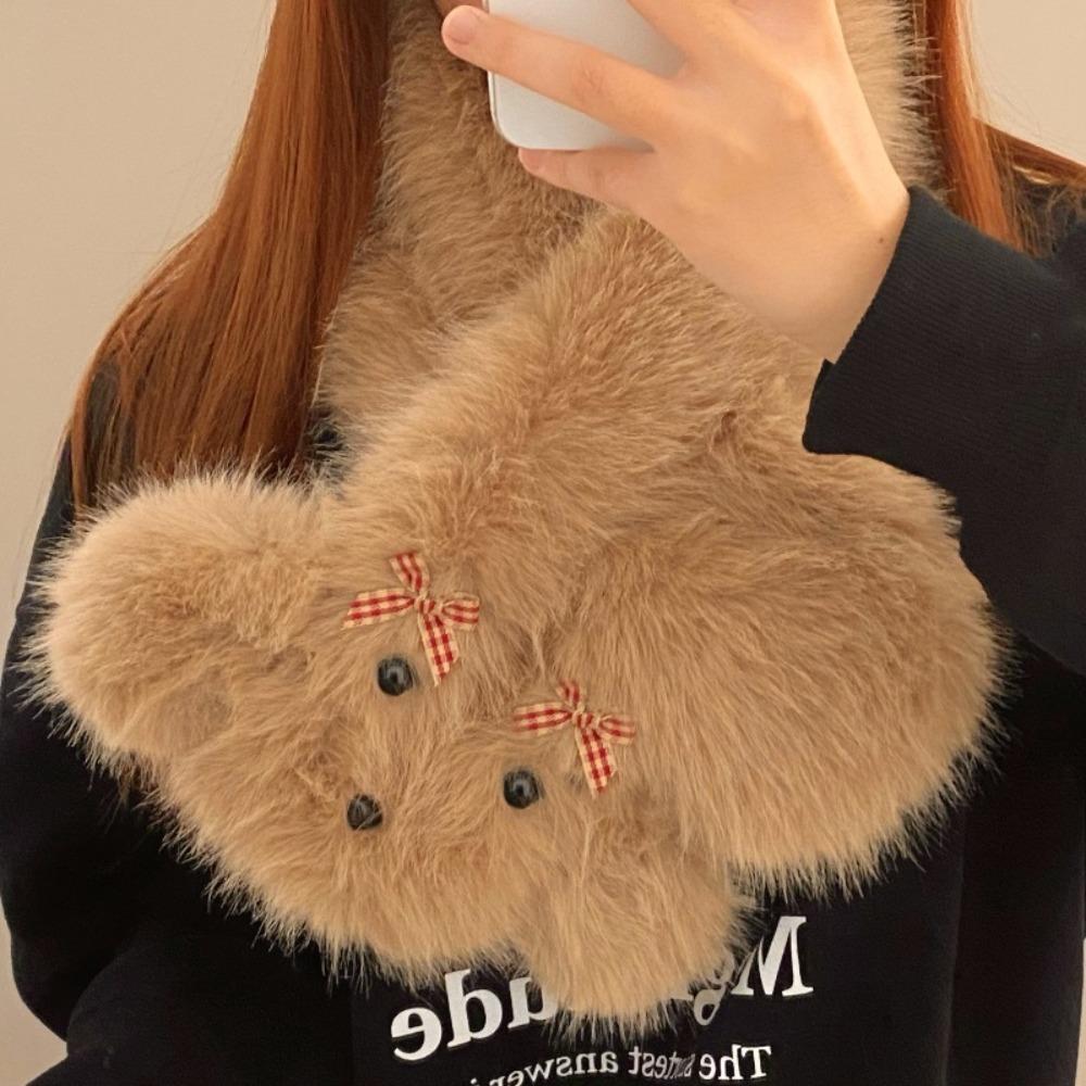 

Bow Tie Cross Scarf Warm Plush Scarf Cute Scarf кавовий