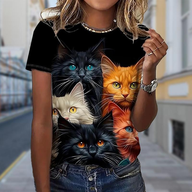 

Модная женская футболка с принтом котенка, забавная повседневная футболка с круглым вырезом и короткими рукавами, летняя женская футболка 8XL