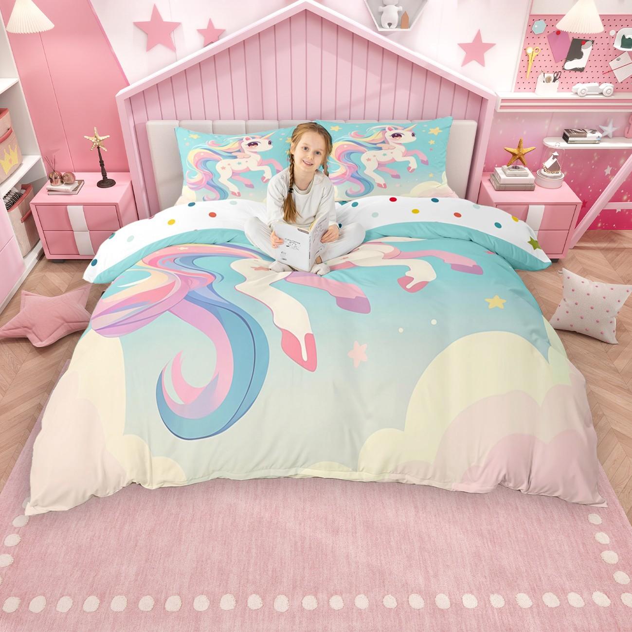 

Comforter Homewish Kawaii Unicorn For Kids Watercolor Rainbow Castle Bedding Set Chic Flower Floral Comforter Set Comforter (quilt)-EU Single(135*200cm)3pcs