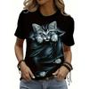 2025 New Fashion Women's T Shirt Lovely Cat 3d Printed T-shirt Women Tshirts Summer O-Neck Short Sleeve Tops Tees Casual Clothes