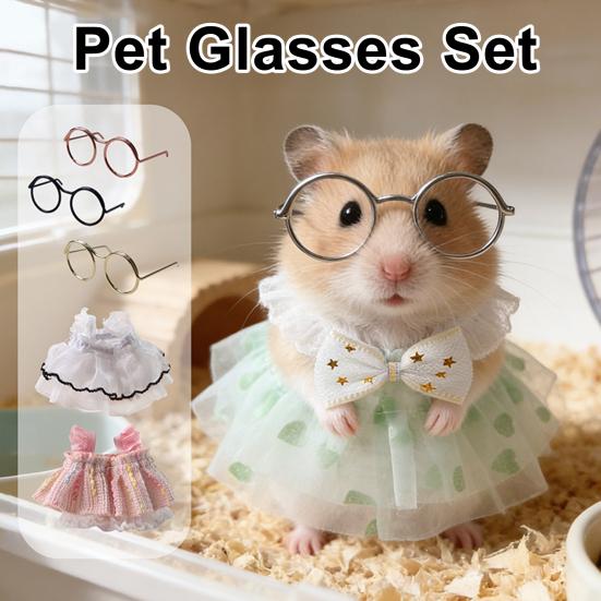 1 Set Süße Hamsterkostüme Mini-Prinzessinnenkleid Und Runde Metallbrille Eichhörnchen Verkleidungsoutfit für Kleine Haustiere Tägliche Kleidung Foto Requisiten