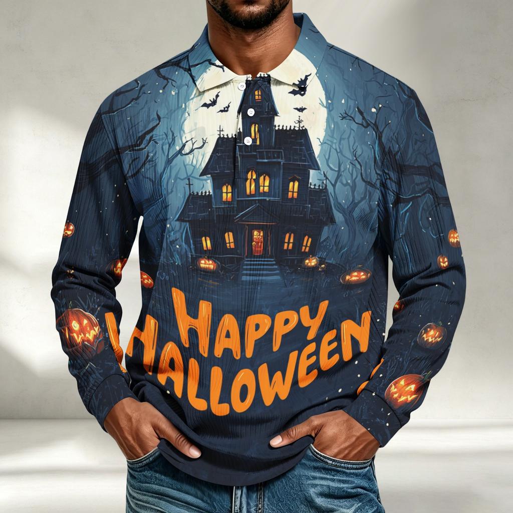 Herren Langarmshirt Halloween-Print Lockerer Schnitt Lässiges Oberteil