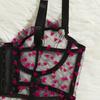 Women Sheer Mesh Lingerie Set with Embroidered Heart Pattern Adjustable Straps Underwire Bra and Matching Panties Lingerie Set for Intimate Wear