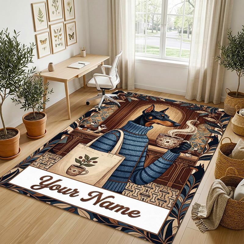 Coffee Theme Soft Crystal Velvet Rug Custom Name & Text Print Non Slip Floor Rug for Bedroom Living Room