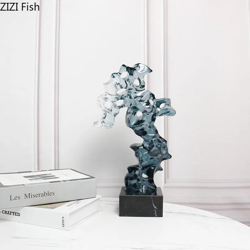 Transparent Taihu Stone Rockery Creative Resin Crafts Sculpture Desk Ornaments Artwork Living Room Decoration Modern Home Decor