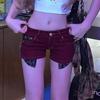 American Spicy Leopard Print Patchwork Low Waist Denim Shorts for Women