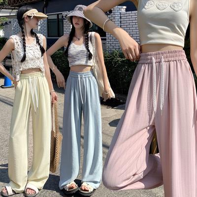 Sommer Dünne Hohe Taille Dünne Gerade Lässige Weite Bein Drapieren Lose Hosen