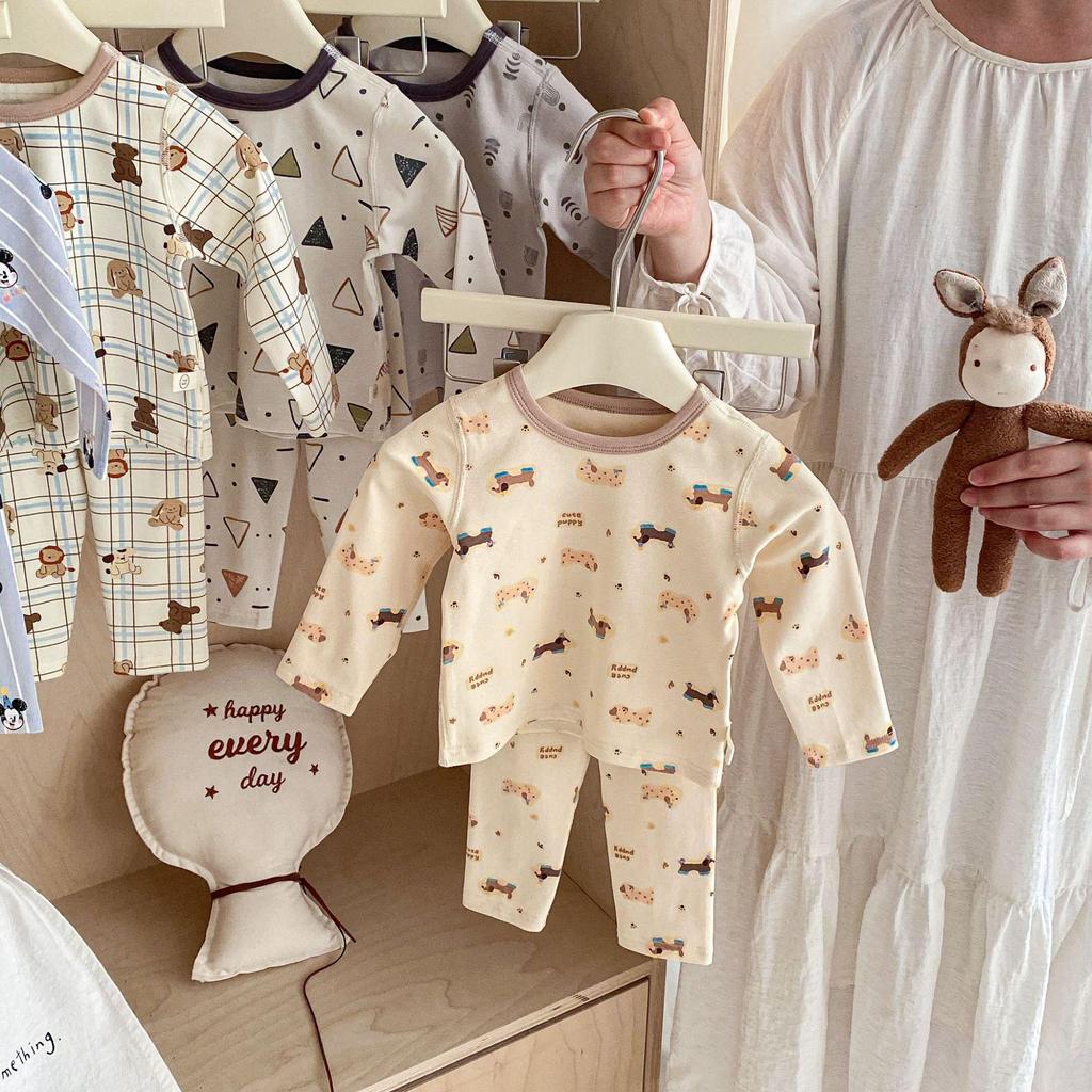 2025 Autumn Kids' Cartoon Homewear Set: Girls' Polka Dot Outfit & Boys' Belly-Protecting Pants