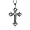 Gothic Cross Pendant Necklace With Flower Pattern Alloy Chain Jewelry For Party Wear