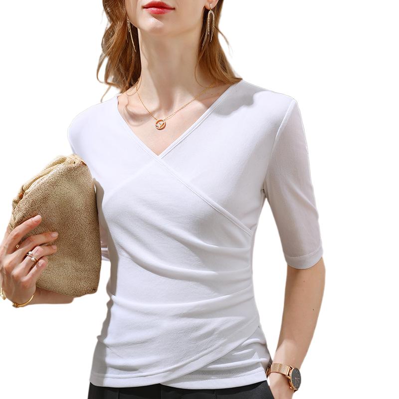 Unterhemd Damen Frühling Damen Ärmel T-Shirt Temperament Kurzarm