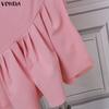 VONDA Elegant Women Ruffled Zip-up Waist Side Splits Irregular Casual Party Skirts Dress