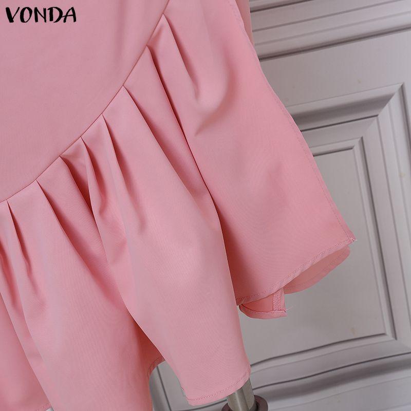 VONDA Elegant Women Ruffled Zip-up Waist Side Splits Irregular Casual Party Skirts Dress