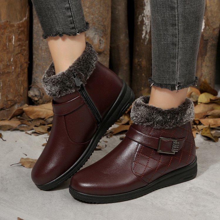 Fashion 2025 Winter New Women Warm Cotton Middle-aged Snow Boots Fashion New Round Head Fur Comfortable Thick-soled Mom's Short Botines