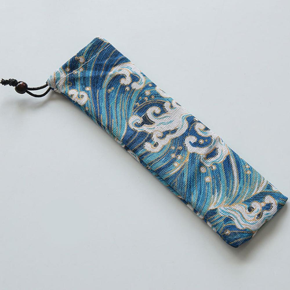 Japan Style Cutlery Bag Reusable Travel Drawstring Pouch For Kitchen Tableware Fork Spoon Bamboo Chopsticks Cleaning Brush