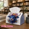 1pc, 2d Flat Printing, Tissue Box Flower Crown Bull Pattern Napkin Dispenser, Suitable for Family Gatherings, Car Decorationr, Decorative Tissue Stora