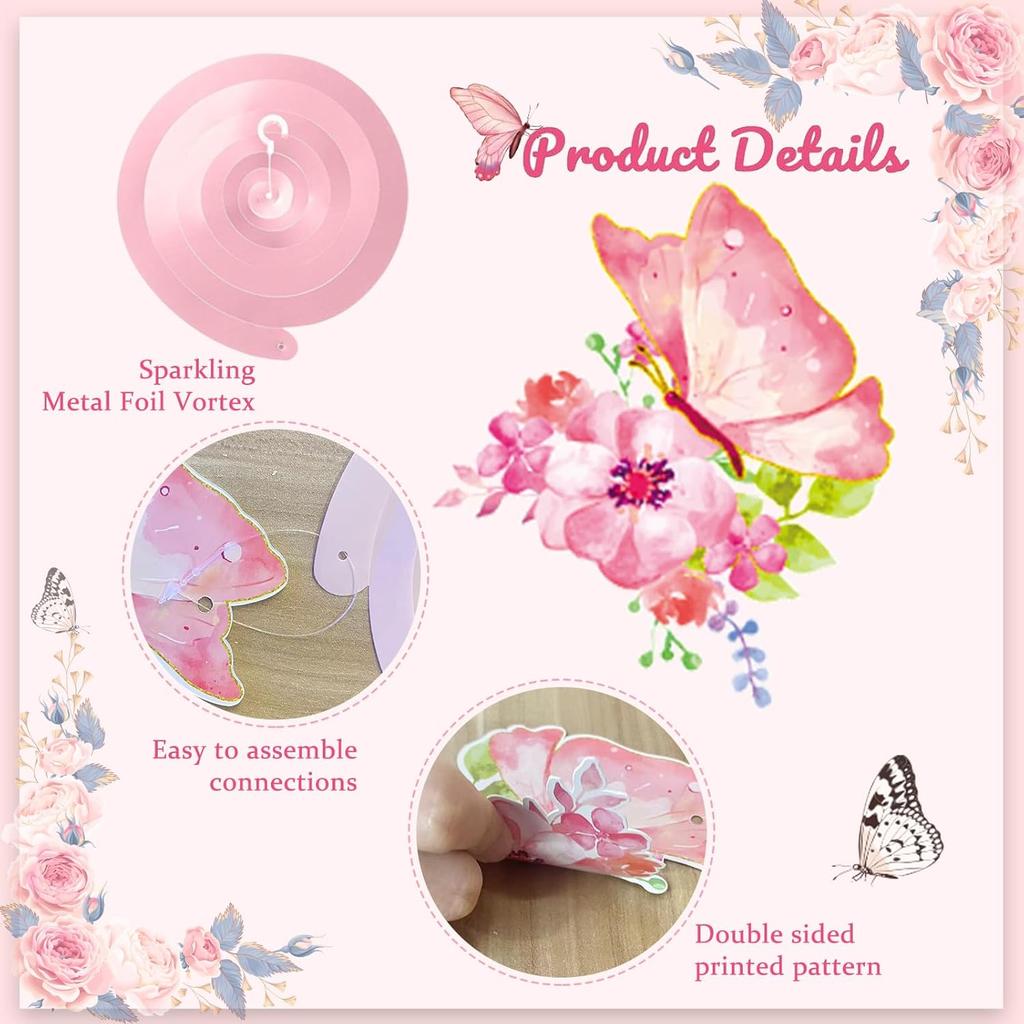 32Pcs Butterfly Party Decorations, Butterfly Hanging Swirl Decorations Pink and Purple Hanging Butterfly Decorations for Spring Summer Garden