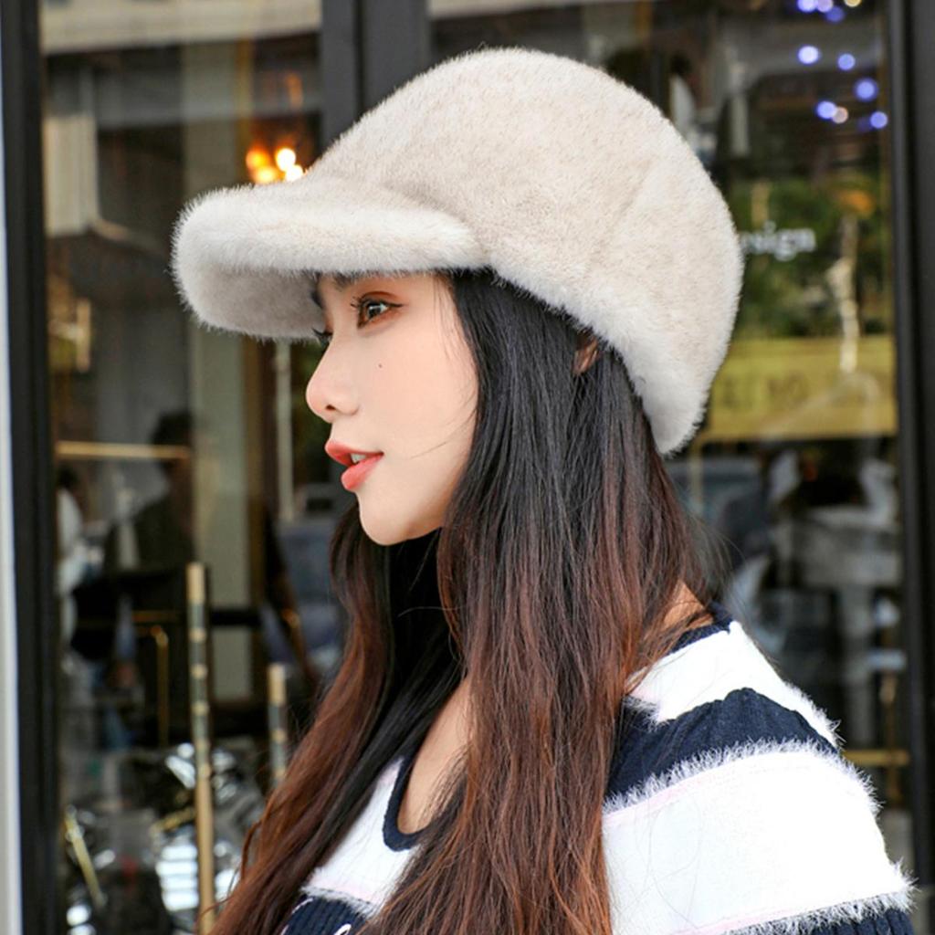 Verstellbarer Kopfumfang Imitation Nerz umweltfreundlicher Pelz Baseballkappe, Damen Softtop Schirmmütze, Winter dick