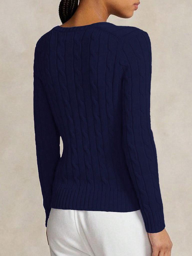 Rose Beauty A Damen Frühling Casual V-Ausschnitt Langarm Slim Fit Tailliert Kurz Zopfmuster Pullover Basic Pullover Top