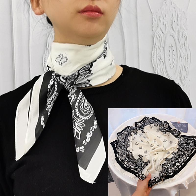 Classics Print 70*70cm Silk Square Scarf Women Fashion Soft Satin Hairband Neckerchief Tie Female Headband Foulard Bag Ribbon
