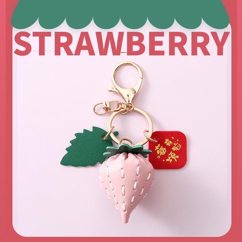 DIY Ručně vyráběná kožená jahodová klíčenka Ozdoba dárkové tašky