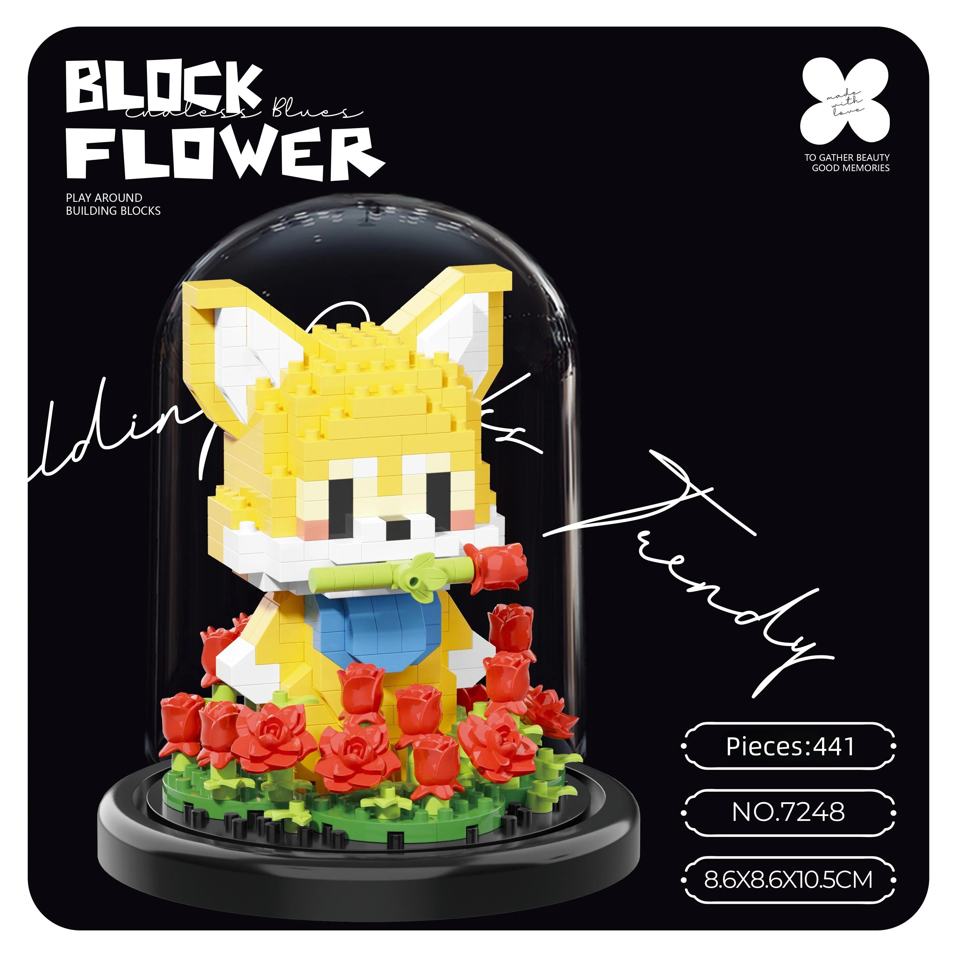 

Non-Toxic Mini Building Block Animal Garden Cartoon Rabbit Rose Bricks Diy Assemable Eternal Flower Creative Educational Toys For Children