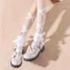 Women Japanese Ballet JK Sweet Ruffle Lace Cotton Crew Socks Elegant Ribbon Tie Bandage Solid Color Ankle Socks Hosiery