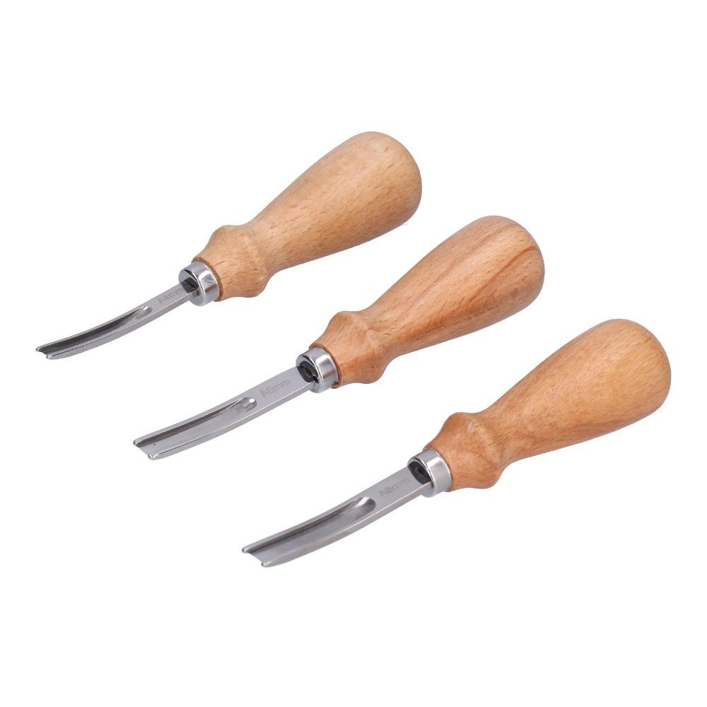 3pcs Wide Mouth Edge Skiving Tool Wooden Handle Leathercraft Trimmer  DIY Leatherwork
