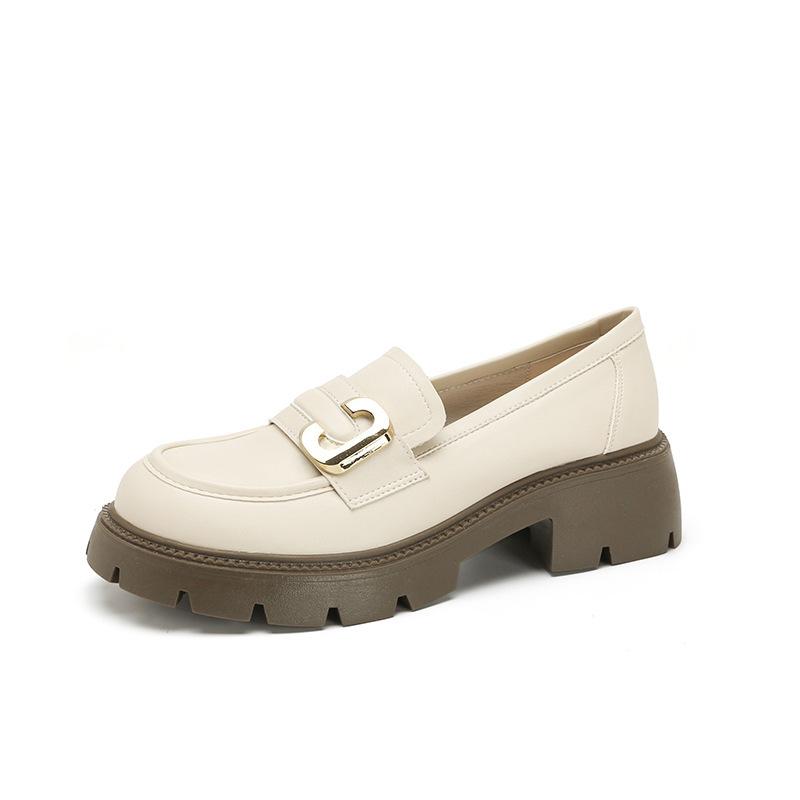 

Yuexinwang genuine leather flat for Huizhou women s shoes grape mother same small leather shoes C buckle versatile black loafers thick sole 40 абрикосовый